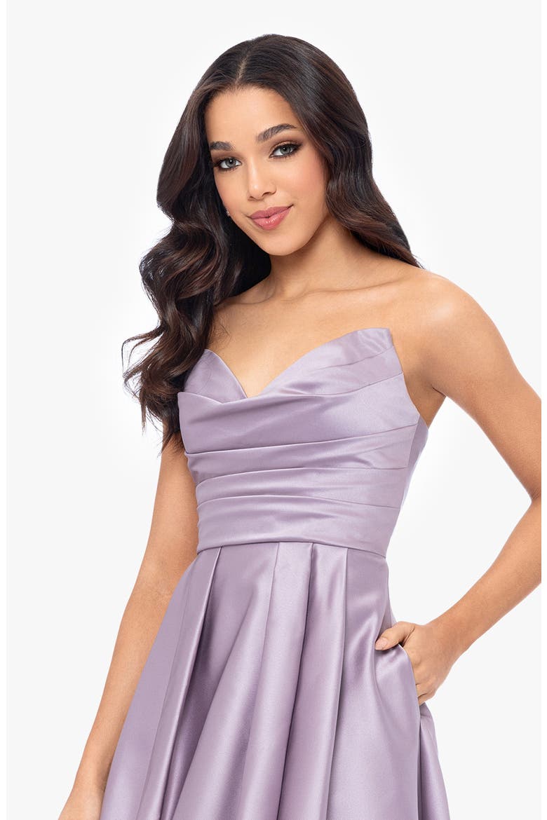 Strapless Satin Minidress, Alternate, color, MAUVE