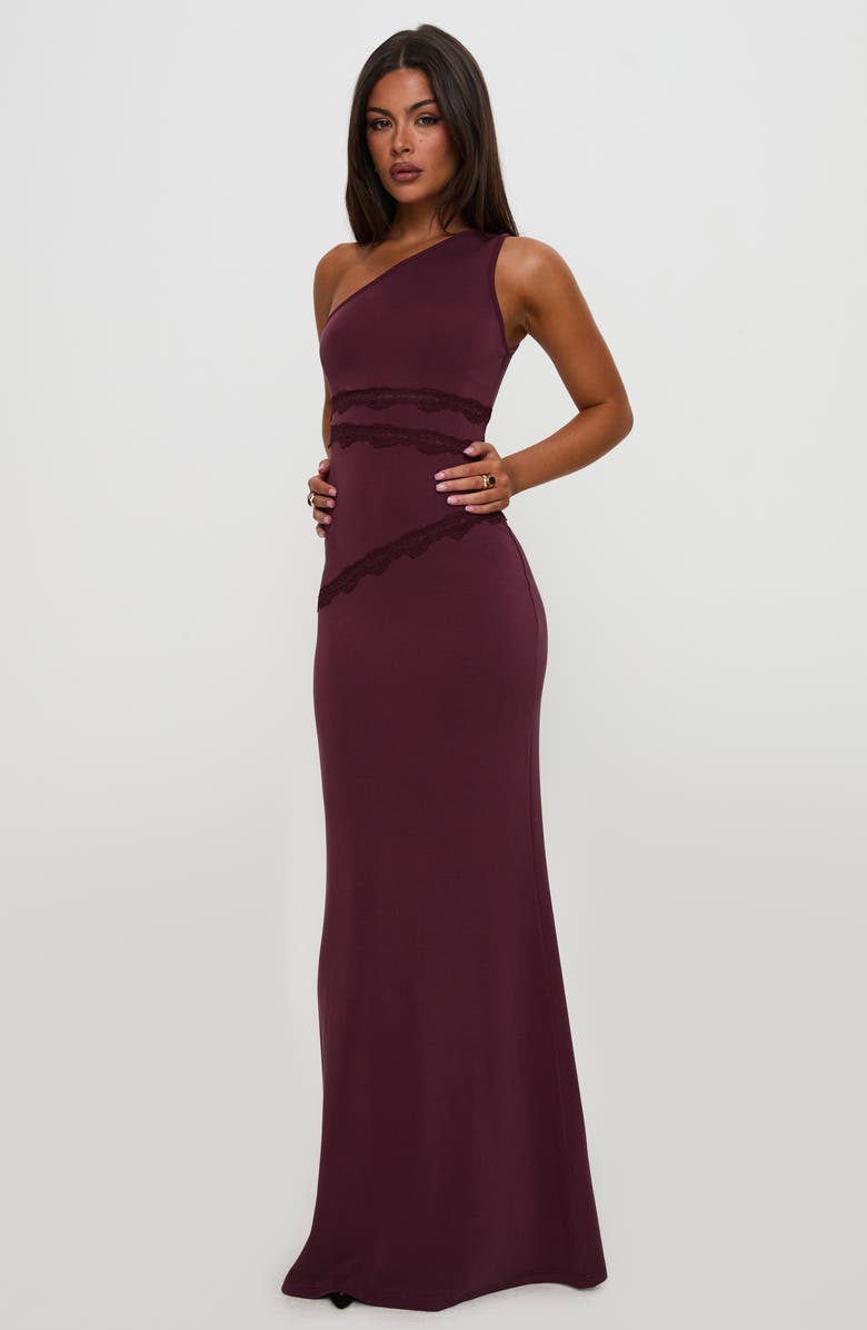 Princess Polly Ultraviolet Lace Trim One-Shoulder Gown, Alternate, color, 