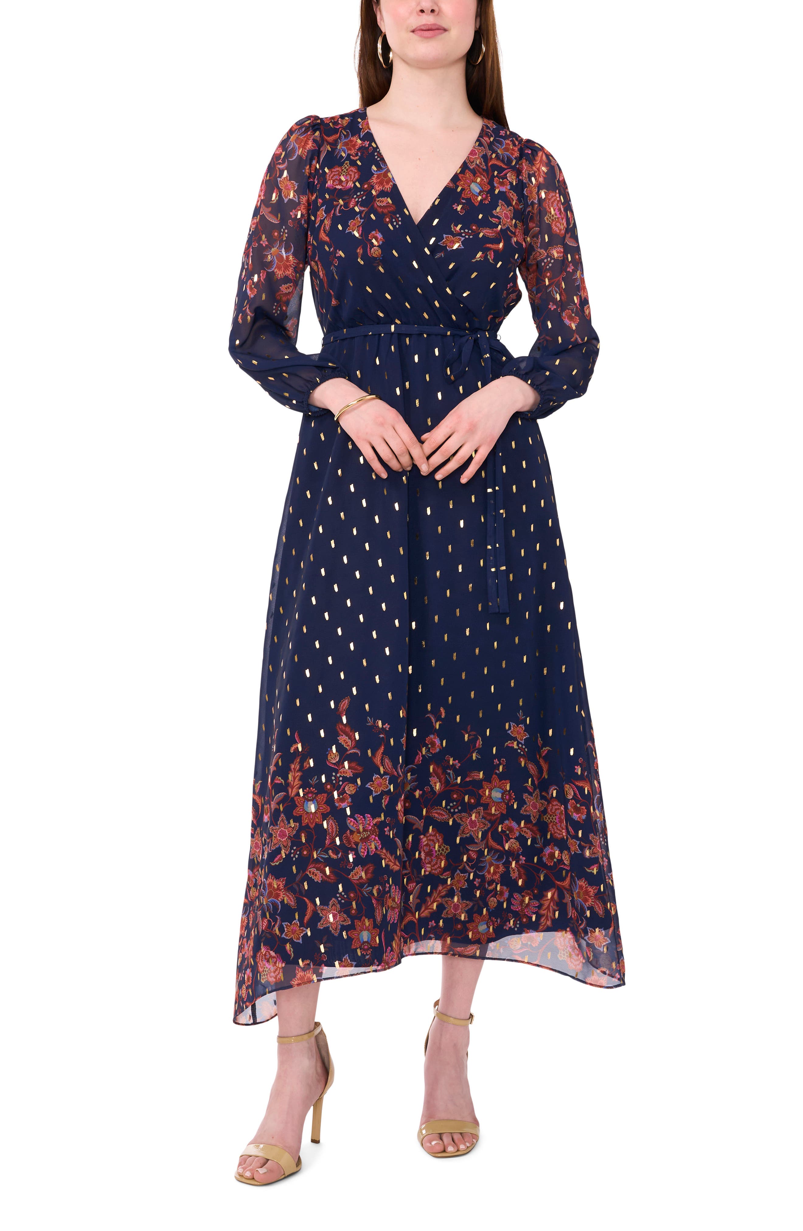 Foil Dot Surplice Maxi Dress