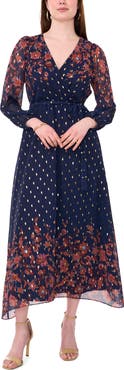 Halogen® Foil Dot Surplice Maxi Dress