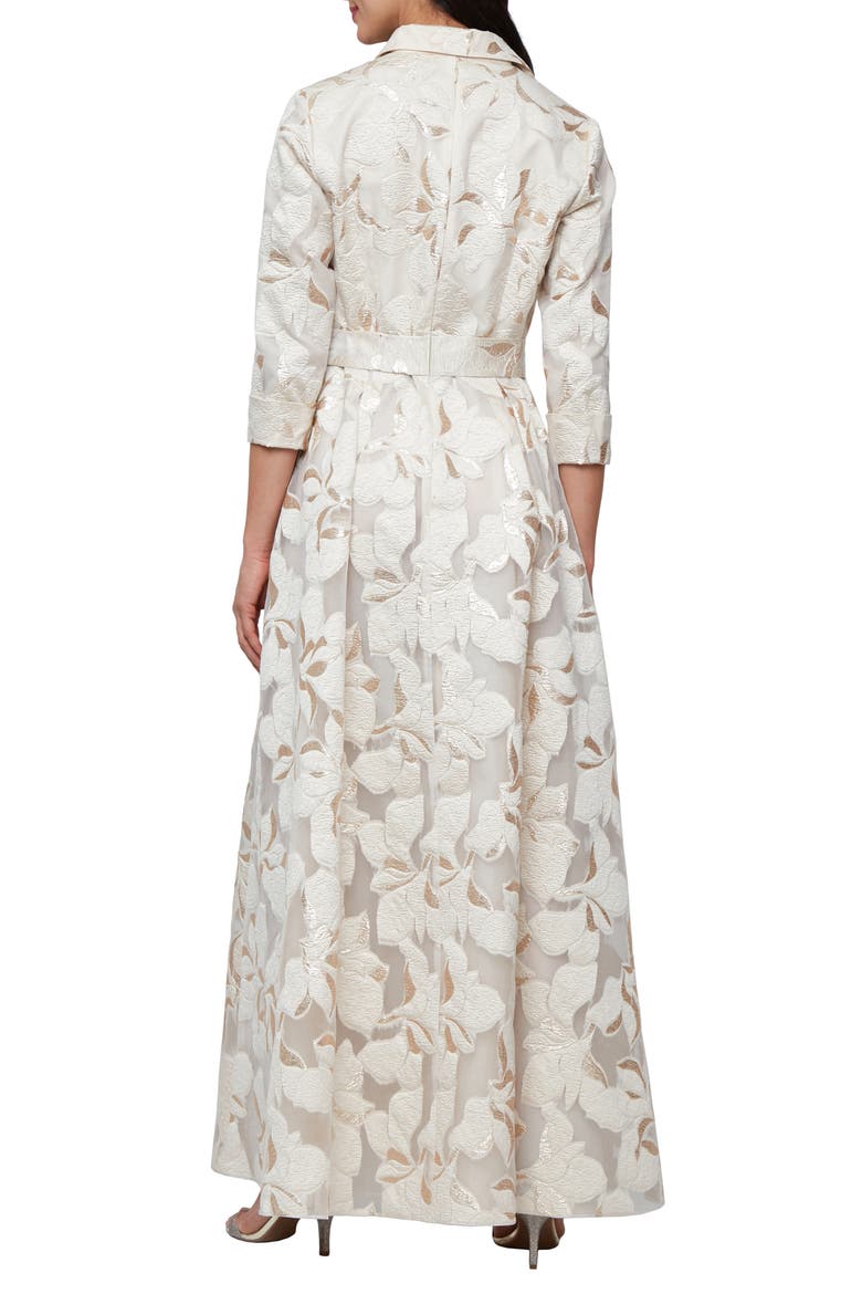 Metallic Jacquard Ballgown, Alternate, color, IVORY GOLD