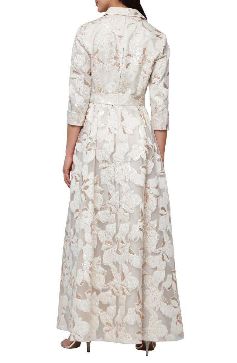 Alex Evenings Metallic Jacquard Ballgown, Alternate, color, Ivory Gold