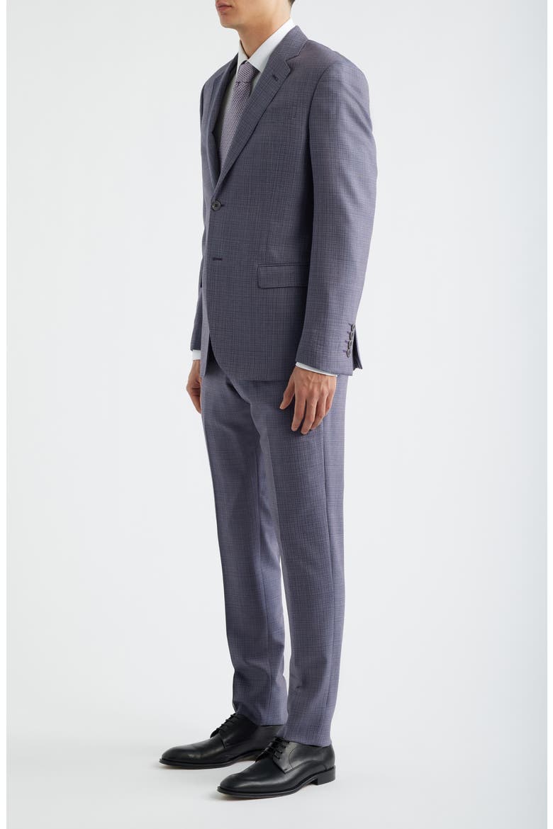 Purple & Blue Plaid Virgin Wool Suit, Alternate, color, PURPLE