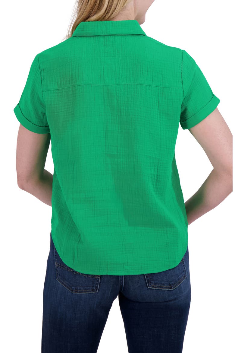 Short Sleeve Cotton Gauze Button-Up Shirt, Alternate, color, JELLY BEAN
