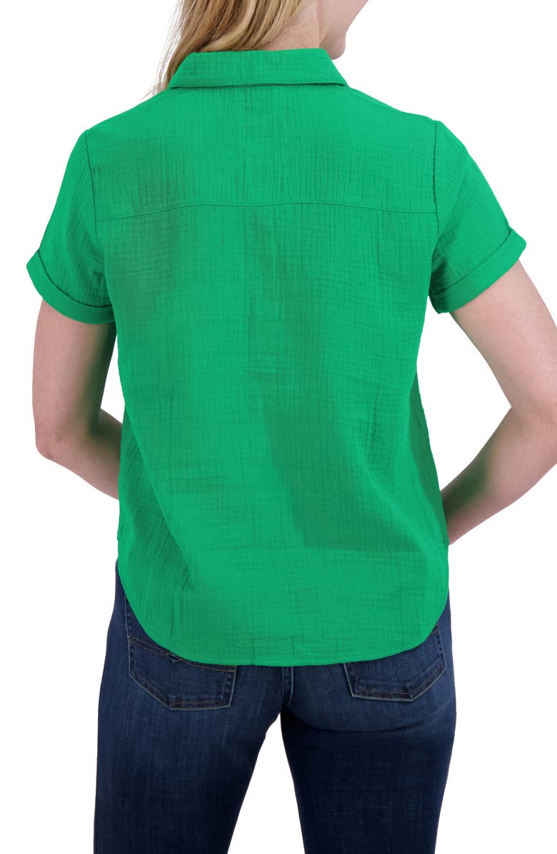 Lucky Brand Short Sleeve Cotton Gauze Button-Up Shirt, Alternate, color, Jelly Bean
