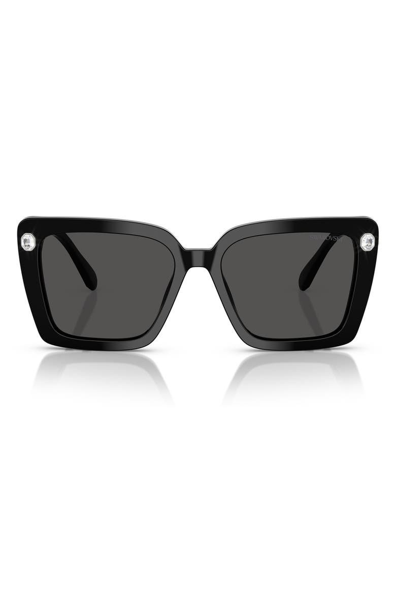 Swarovski 55mm Square Sunglasses, Main, color, Black