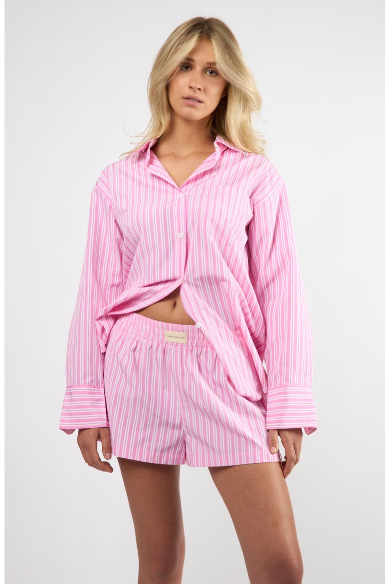 Seaside Stripe Cotton Blend Button-Up Shirt, Alternate, color, PINK