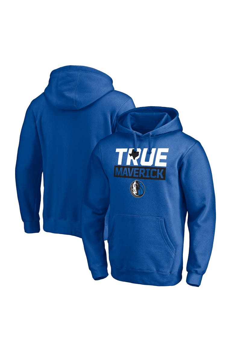 Men's Fanatics Branded Blue Dallas Mavericks Post Up Hometown Collection Fitted Pullover Hoodie, Main, color, Blue