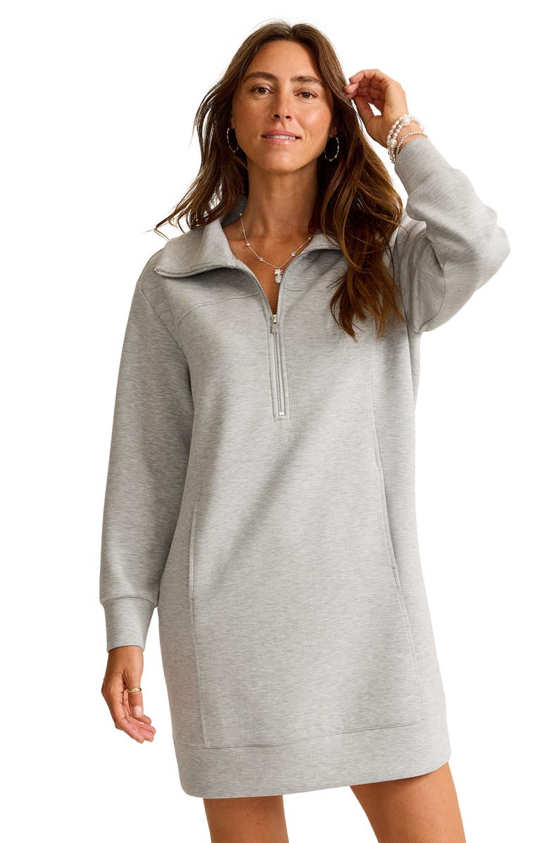 Tommy Bahama Palm Voyage Half-Zip Long Sleeve Sweatshirt Dress, Alternate, color, Pearl Grey Heather