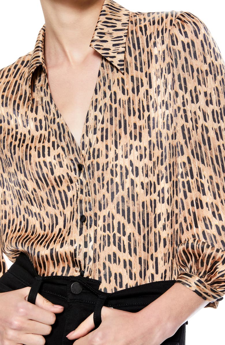 Alice + Olivia Sheila Stripe Leopard Blouse, Alternate, color, 