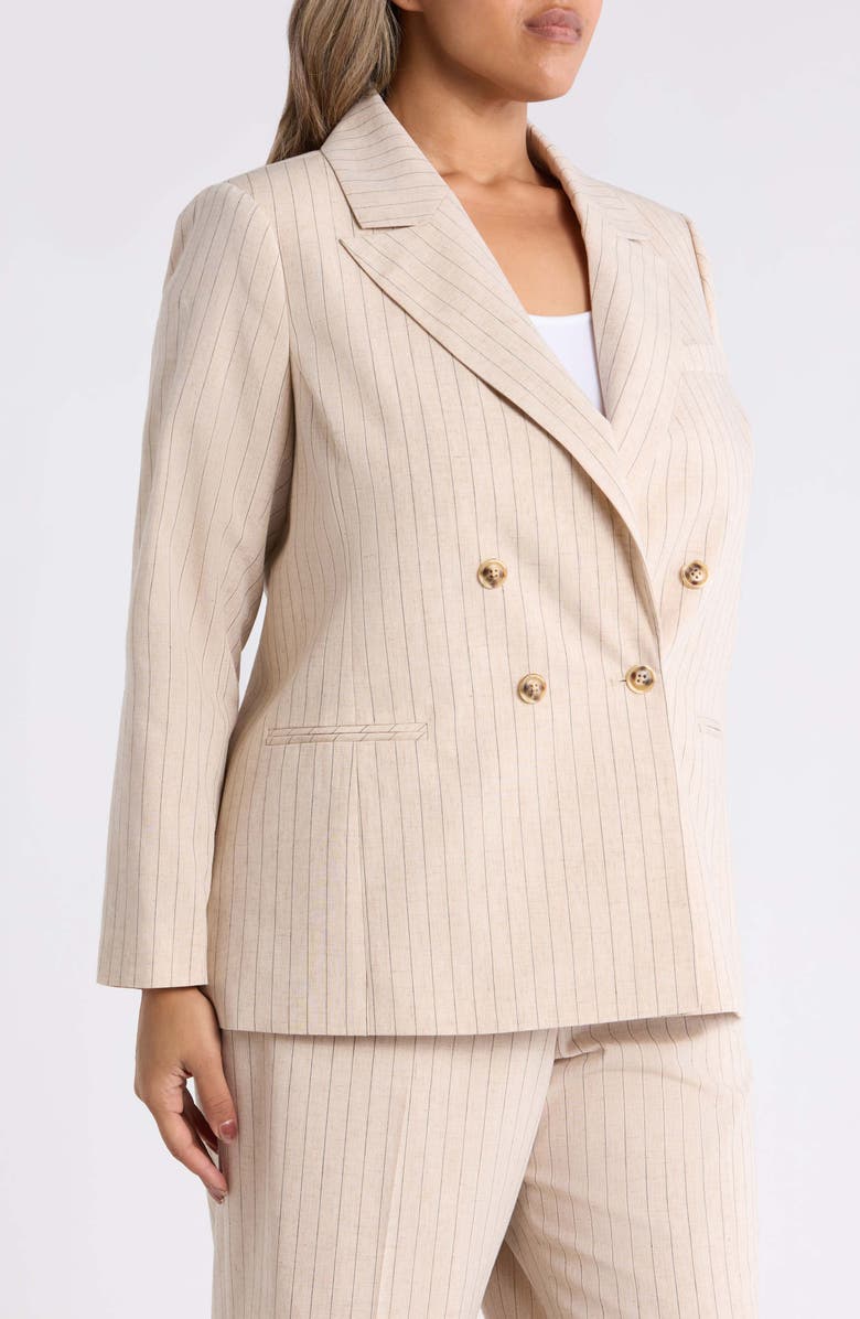 Tahari ASL Pinstripe Double Breasted Blazer, Alternate, color, Dune Espresso