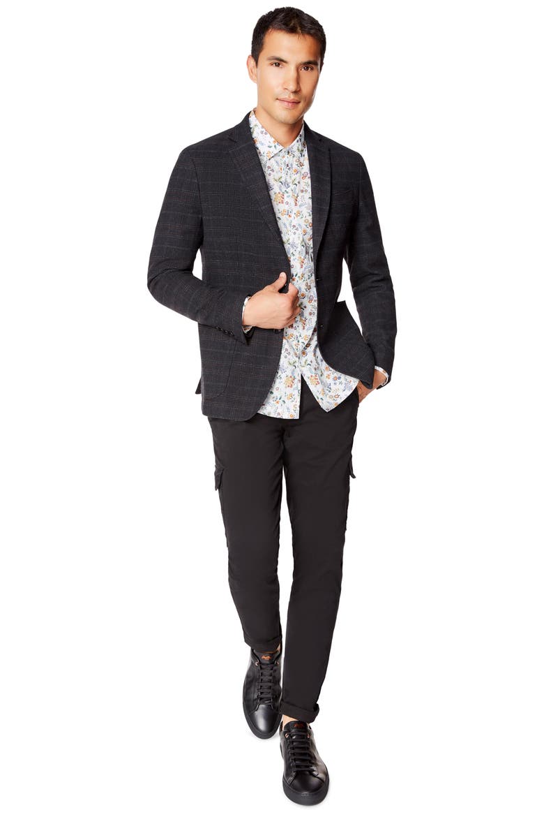 Slim Fit Plaid Knit Wool Blend Sport Coat, Alternate, color, BLACK