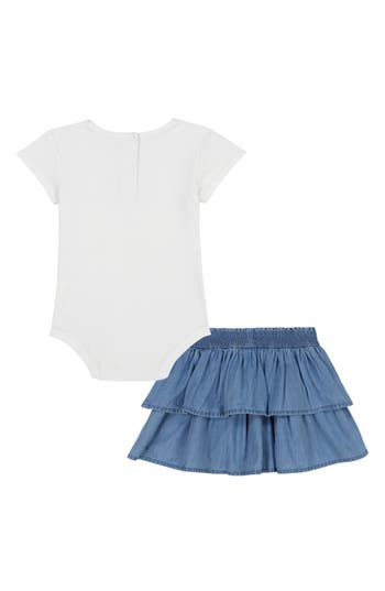 Calvin Klein Ribbed Bodysuit & Tiered Skirt Set In White