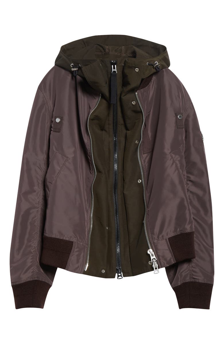Sacai Hooded Mixed Media Jacket, Alternate, color, Brown/ Khaki