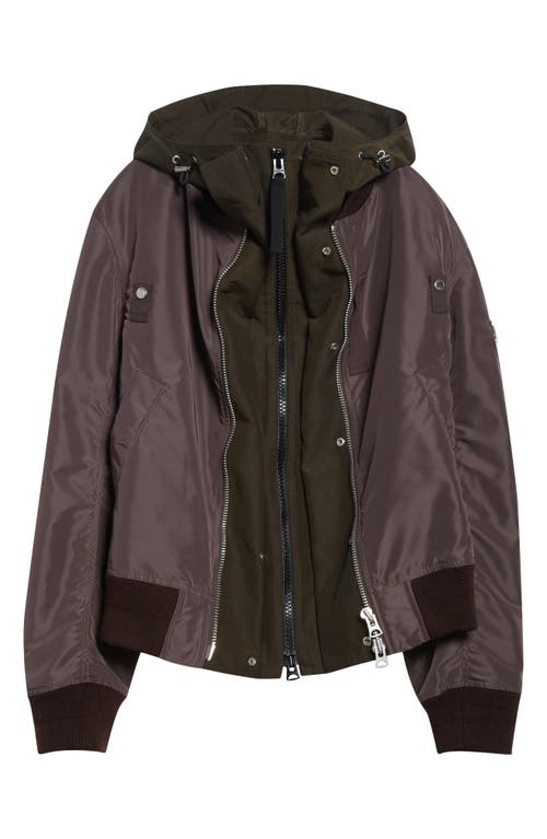 Sacai Hooded Mixed Media Jacket In Brown