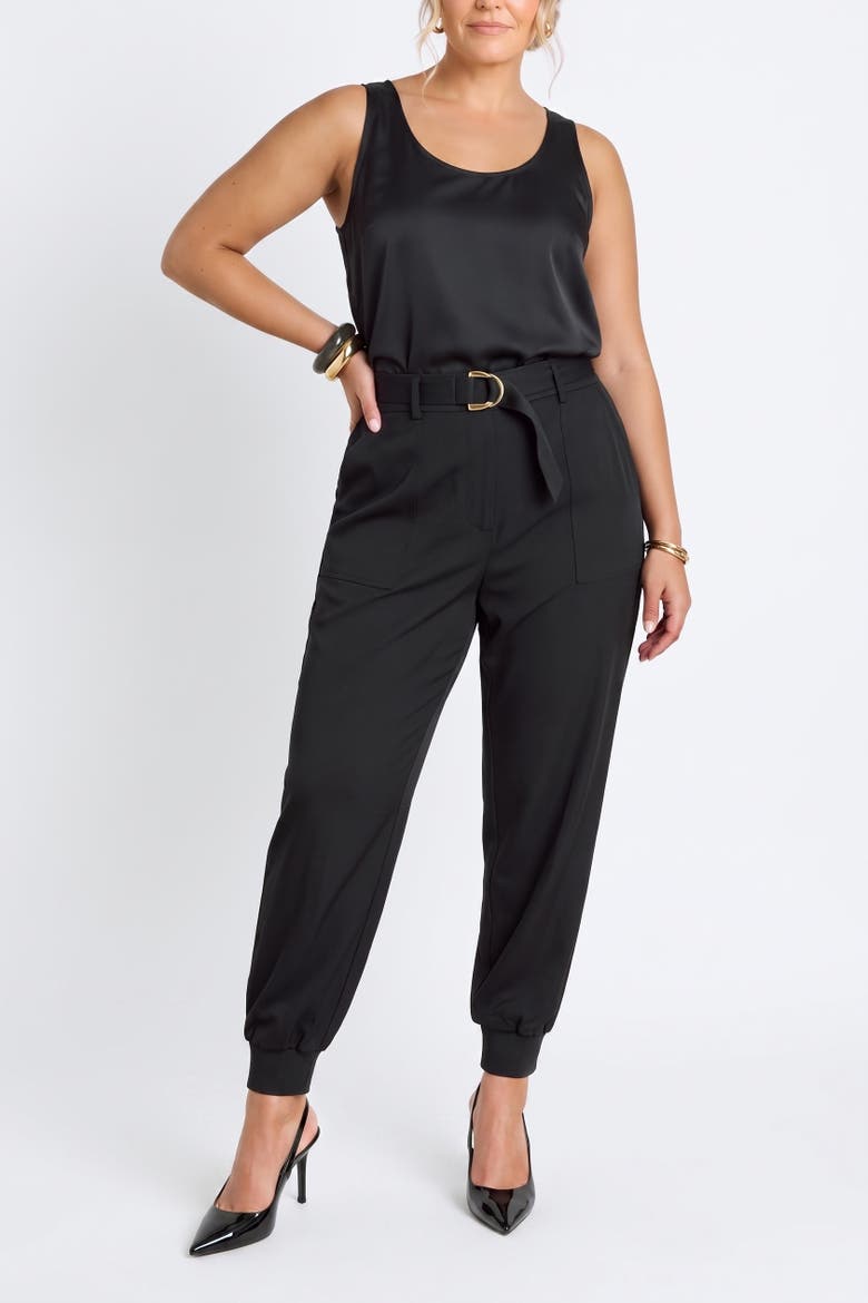 Adrienne Satin Cargo Pant, Alternate, color, Black