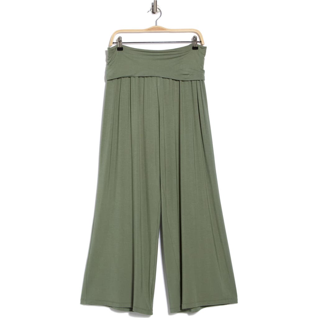 Renee C Foldover Jersey Wide Leg Pants In Green