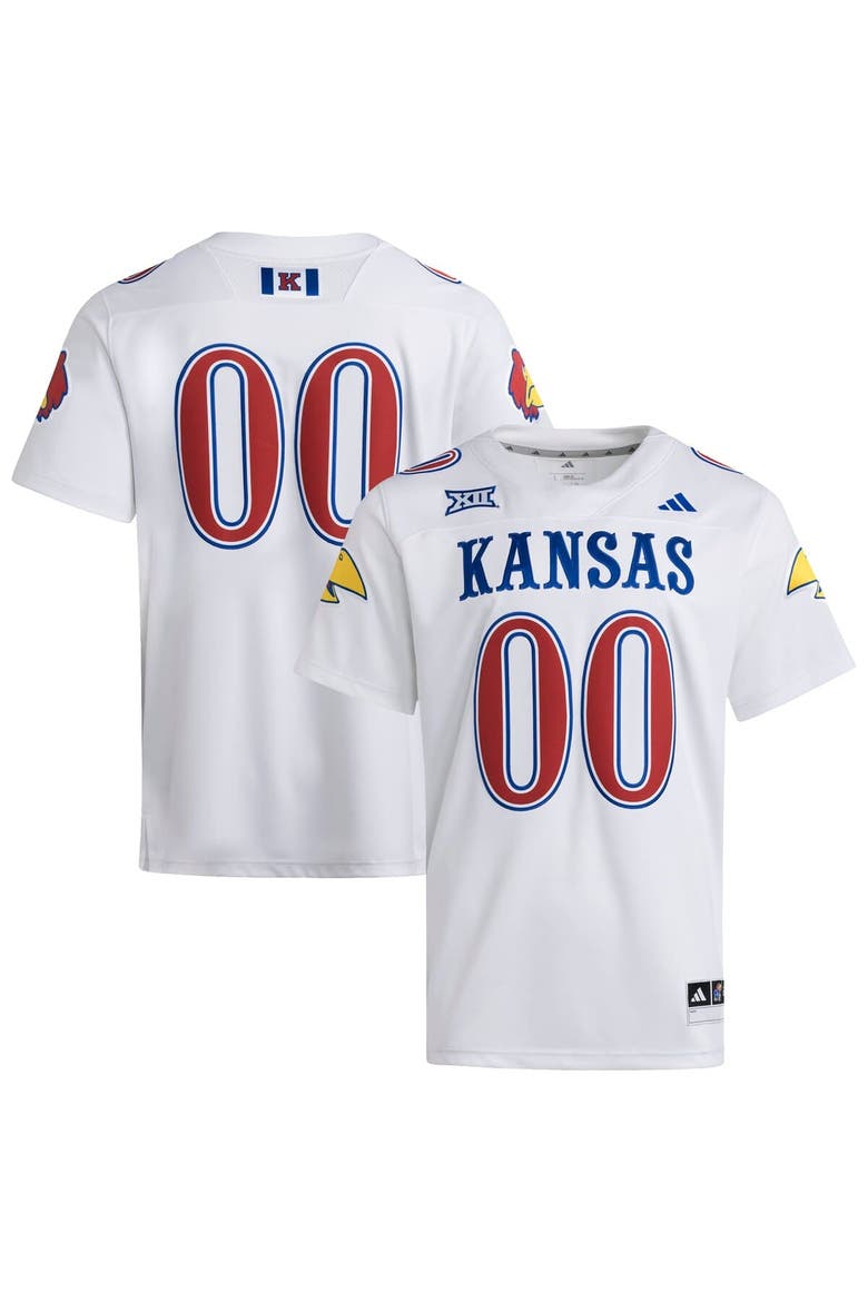 Men's adidas #00 White Kansas Jayhawks Premier Strategy Jersey, Main, color, White