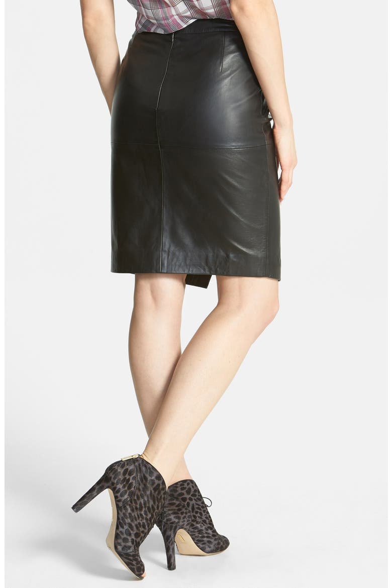 Seamed Leather Pencil Skirt, Alternate, color, BLACK