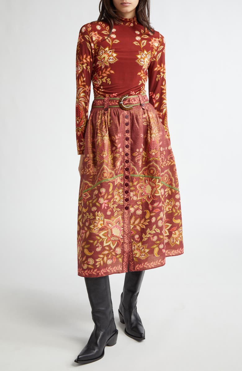 FARM Rio Pineapple Dream Metallic A-Line Skirt, Alternate, color,