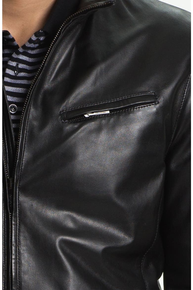 Armani Collezioni Blouson Leather Jacket, Alternate, color, SOLID BLACK