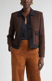 ST. JOHN Crepe Cady Trim Tweed Jacket