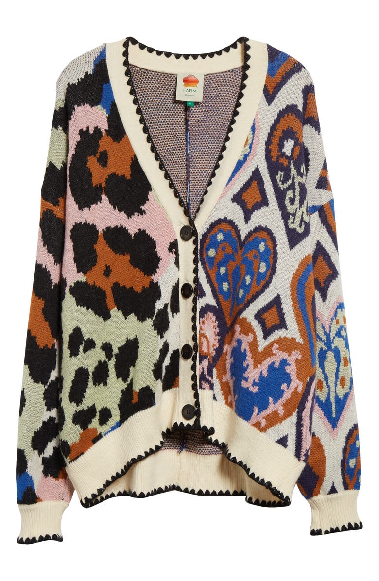 FARM Rio Mixed Ikat Hearts Cardigan, Alternate, color, 