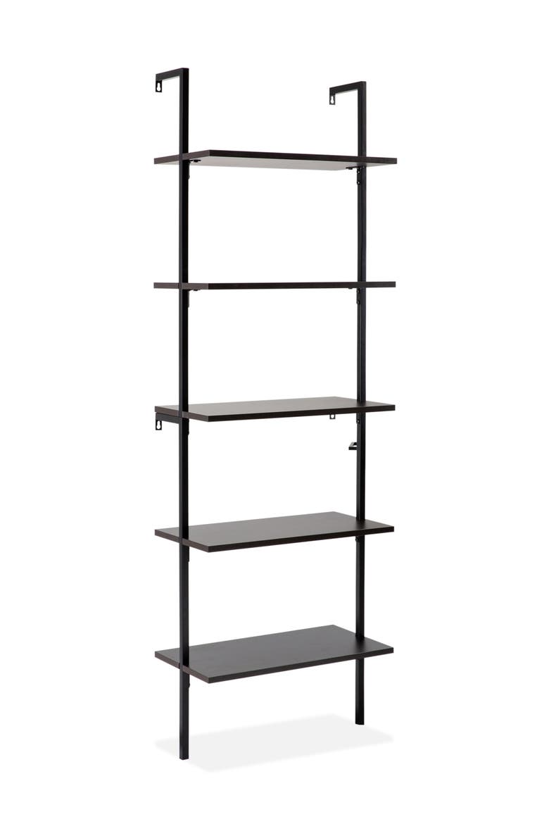 Madera Classic Industrial Shelf Wood Wall-Mounted Open Ladder Bookcase with Metal Frame, Main, color, Black/Black