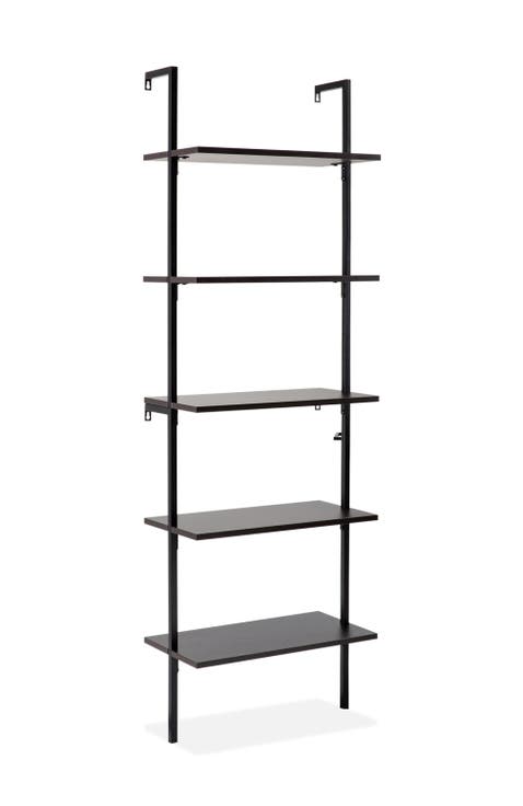 Madera Classic Industrial Shelf Wood Wall-Mounted Open Ladder Bookcase with Metal Frame