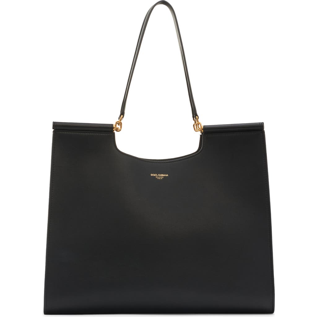 Dolce & Gabbana Large Sicily Calf Leather Tote Bag In Nero
