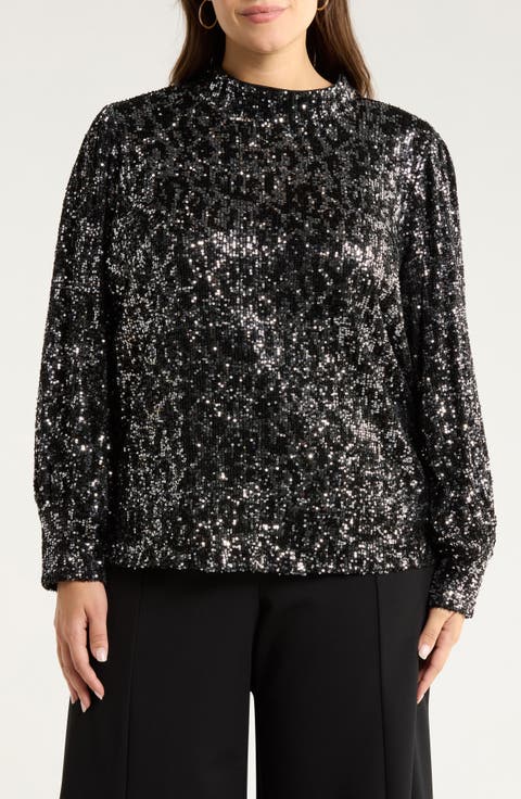 Zuri Isabella Mock Neck Sequin Top (Plus)