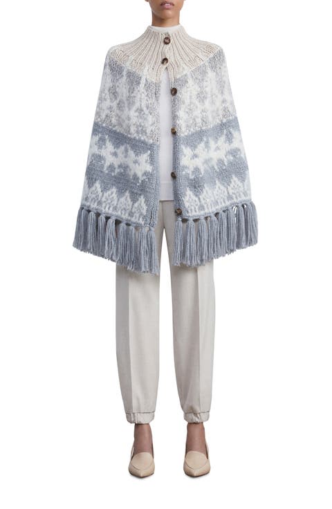 Hand Knit Recycled Cashmere Blend Fair Isle Poncho