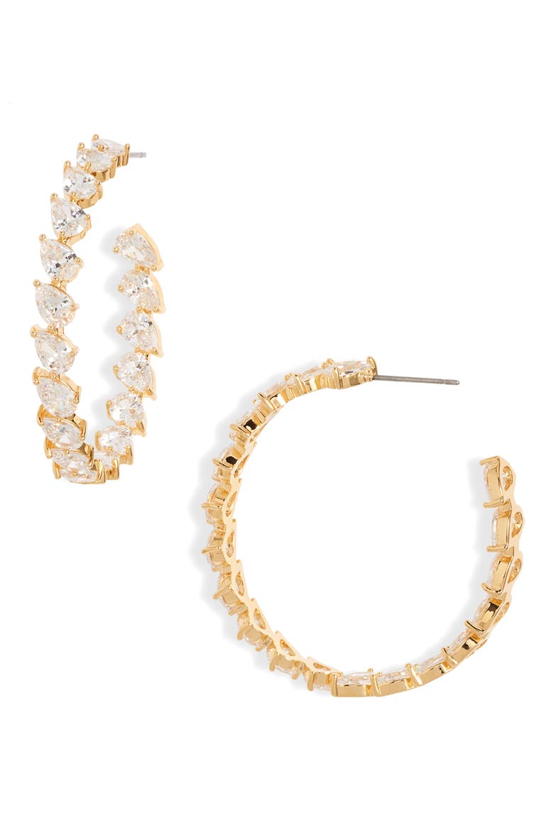 Angled Cubic Zirconia Hoop Earrings, Main, color, CLEAR- GOLD