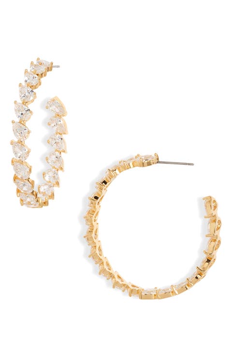 Angled Cubic Zirconia Hoop Earrings