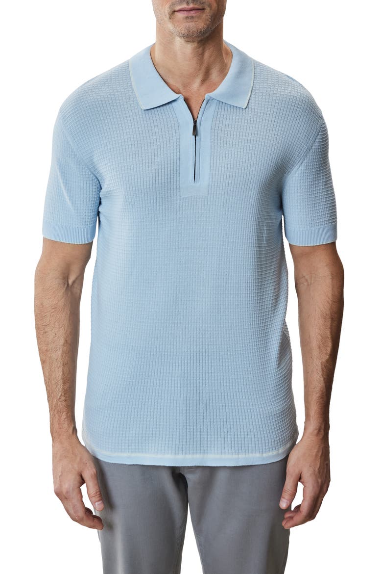 Denton Short Sleeve Zip Organic Cotton Sweater Polo, Main, color, PALE BLUE