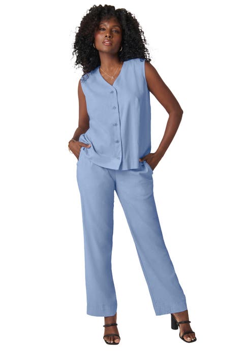 Linen Vest & Pant Suit Set (Plus)