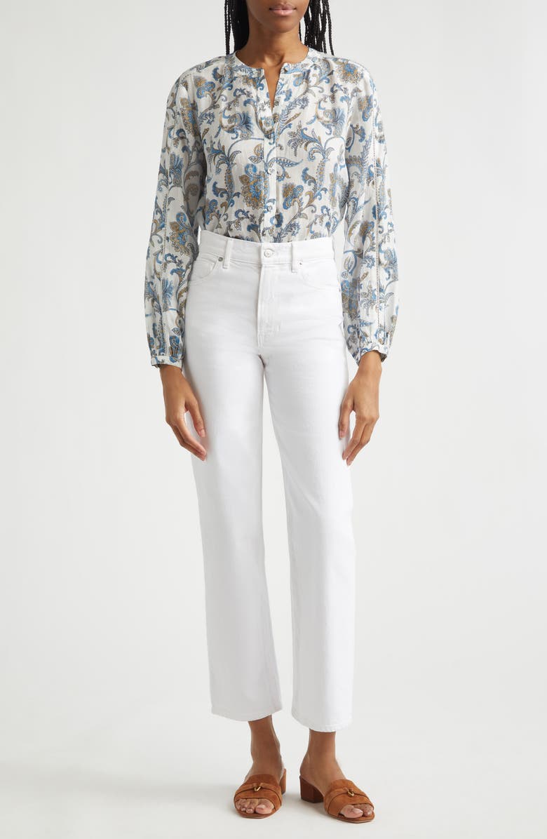 Veronica Beard Soleil Paisley Print Button-Up Top, Alternate, color, Dove Multi