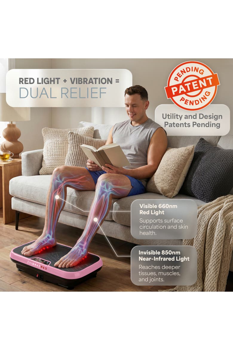 VibraRed Vibration Plate with Red Light 99 Speeds & Resistance Bands, Alternate, color, Pink