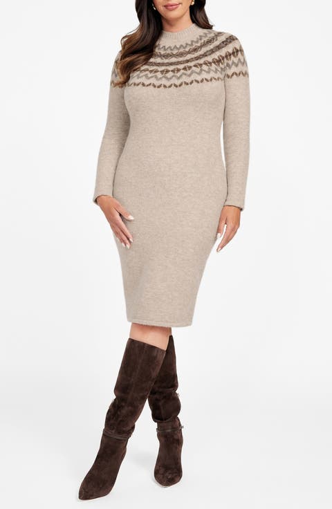 Akila Jacquard Detail Long Sleeve Sweater Dress