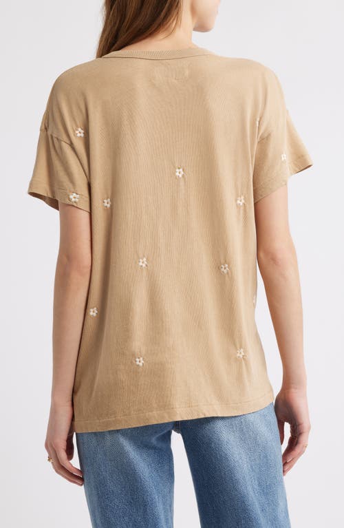 The Great . The Boxy Embroidered Crewneck Tee In Khaki