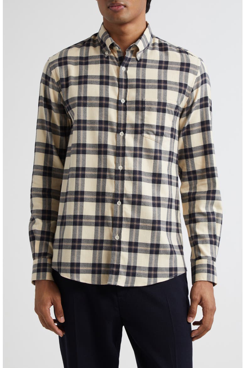Check Brushed Cotton Flannel Button-Down Shirt, Main, color, ECRU/ TRUFFLE CHECK