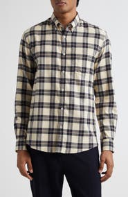 Sunspel Check Brushed Cotton Flannel Button-Down Shirt