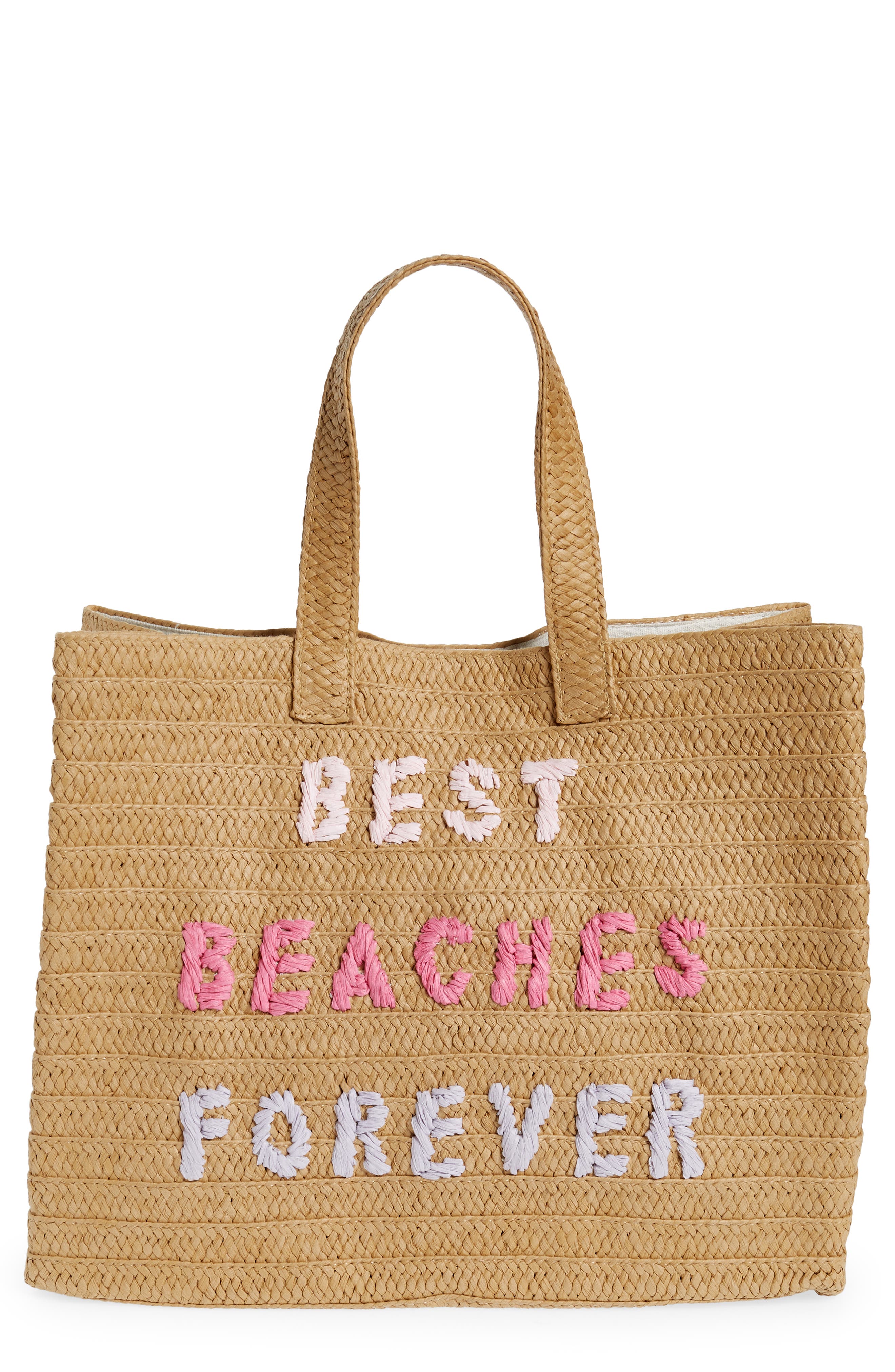 BTB Los Angeles Best Beaches Forever Straw Tote, Main, color, 