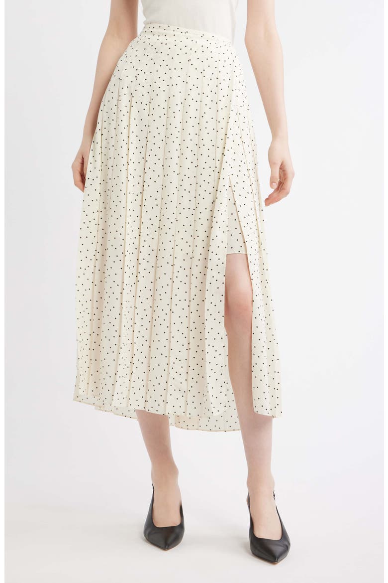 Pleated Dot Print Skirt, Main, color, IVORY MULTI - CHK