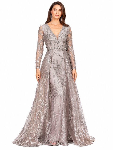 Beaded Faux-Wrap V-Neck Bridal Gown