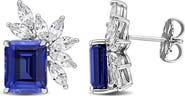 DELMAR Sterling Silver Emerald & Marquise Cut Created Sapphire Stud Earrings