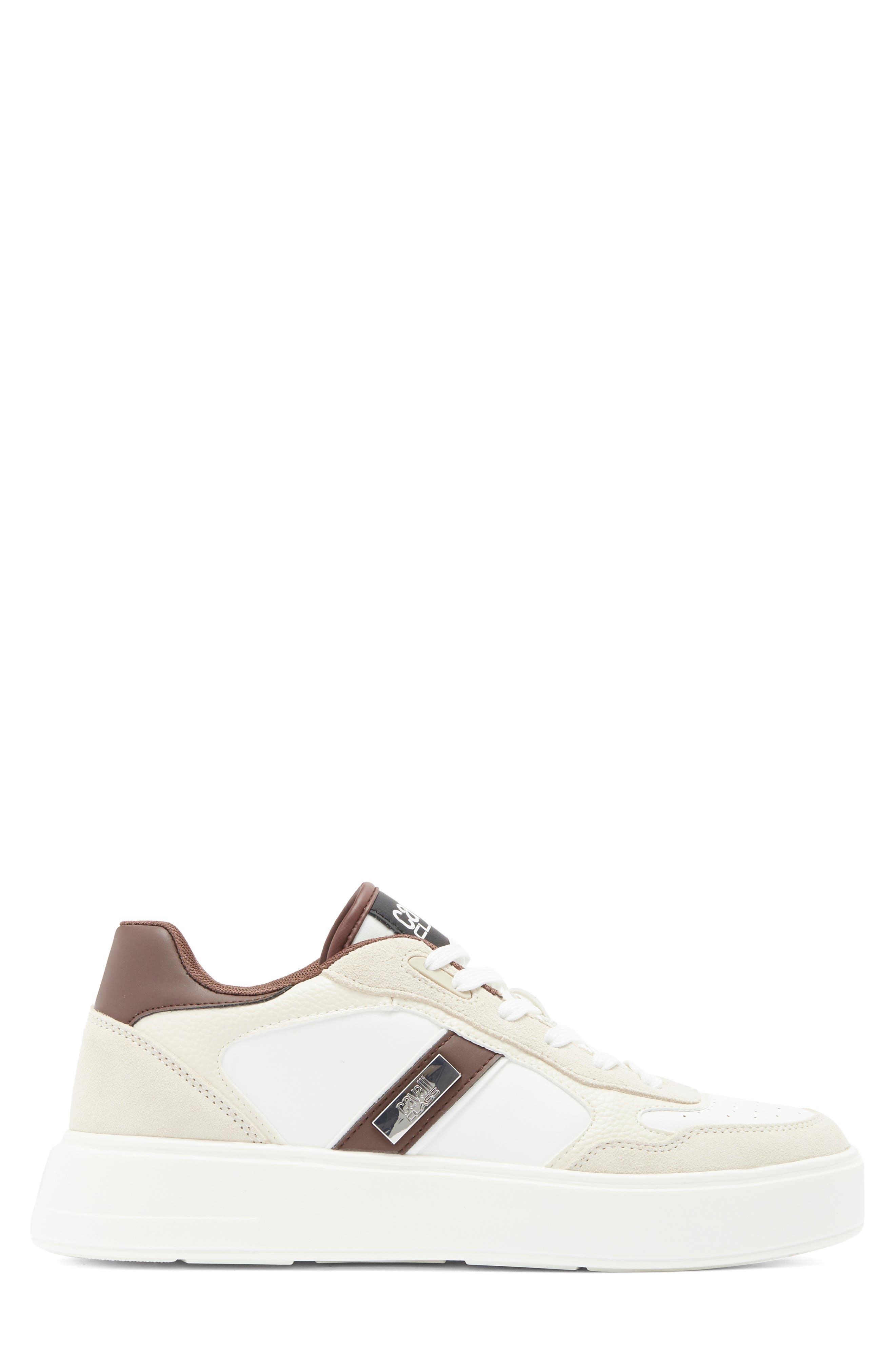 Roberto Cavalli Cavalli Class Low Top Sneaker, Alternate, color, White/ Farro/ Off White/ Brown