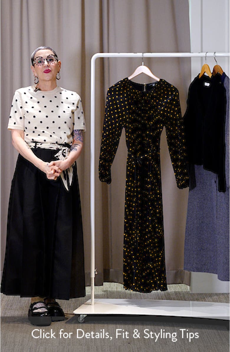 Pleated Metallic Polka Dot Long Sleeve Dress, sales video thumbnail