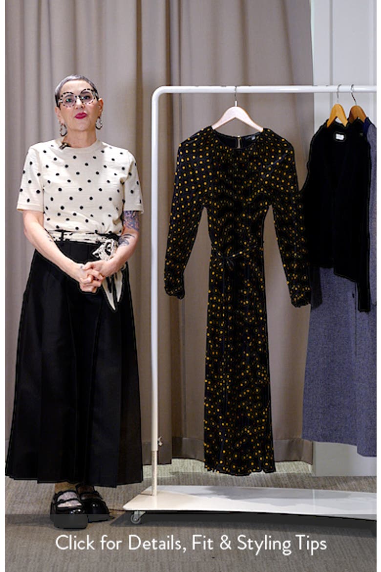 Pleated Metallic Polka Dot Long Sleeve Dress video