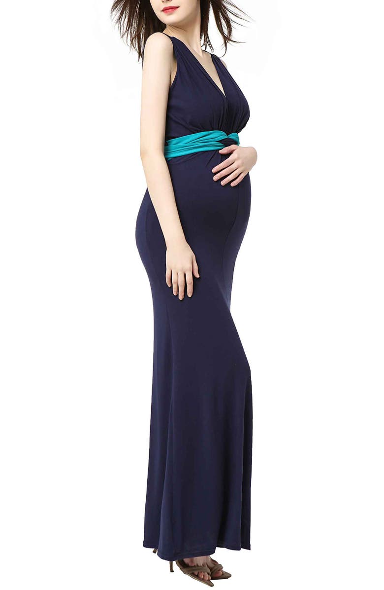 Kimi & Kai Scarlett Colorblock Maternity  Maxi Dress, Alternate, color, Navy Teal